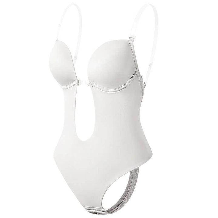 Comfortable nylon spandex deep V backless shapewear for women, seamless body shaper for a smooth, natural look.