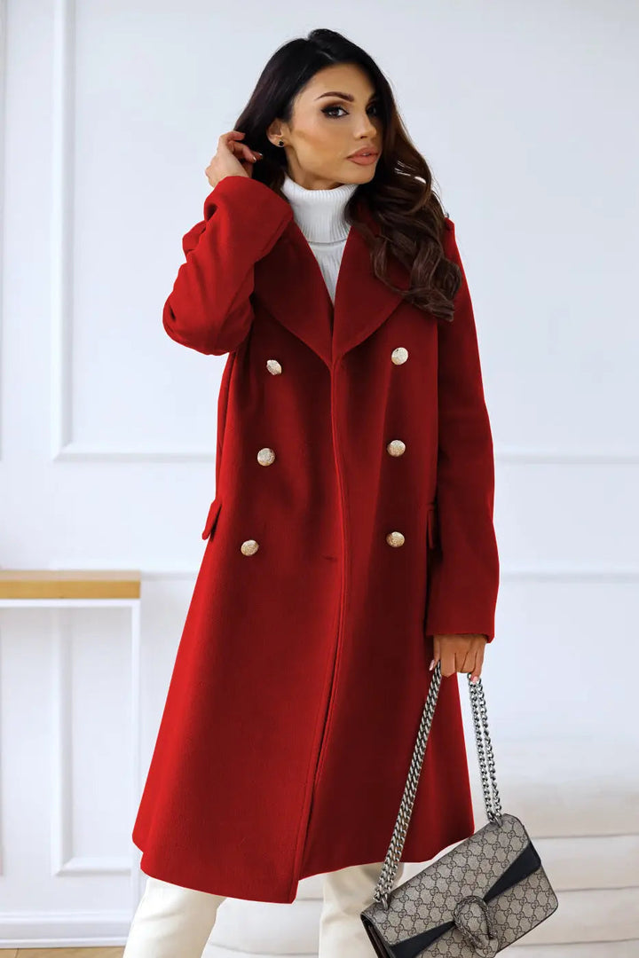 Versatile women's double-breasted long coat, perfect for office, formal, or elegant wear.