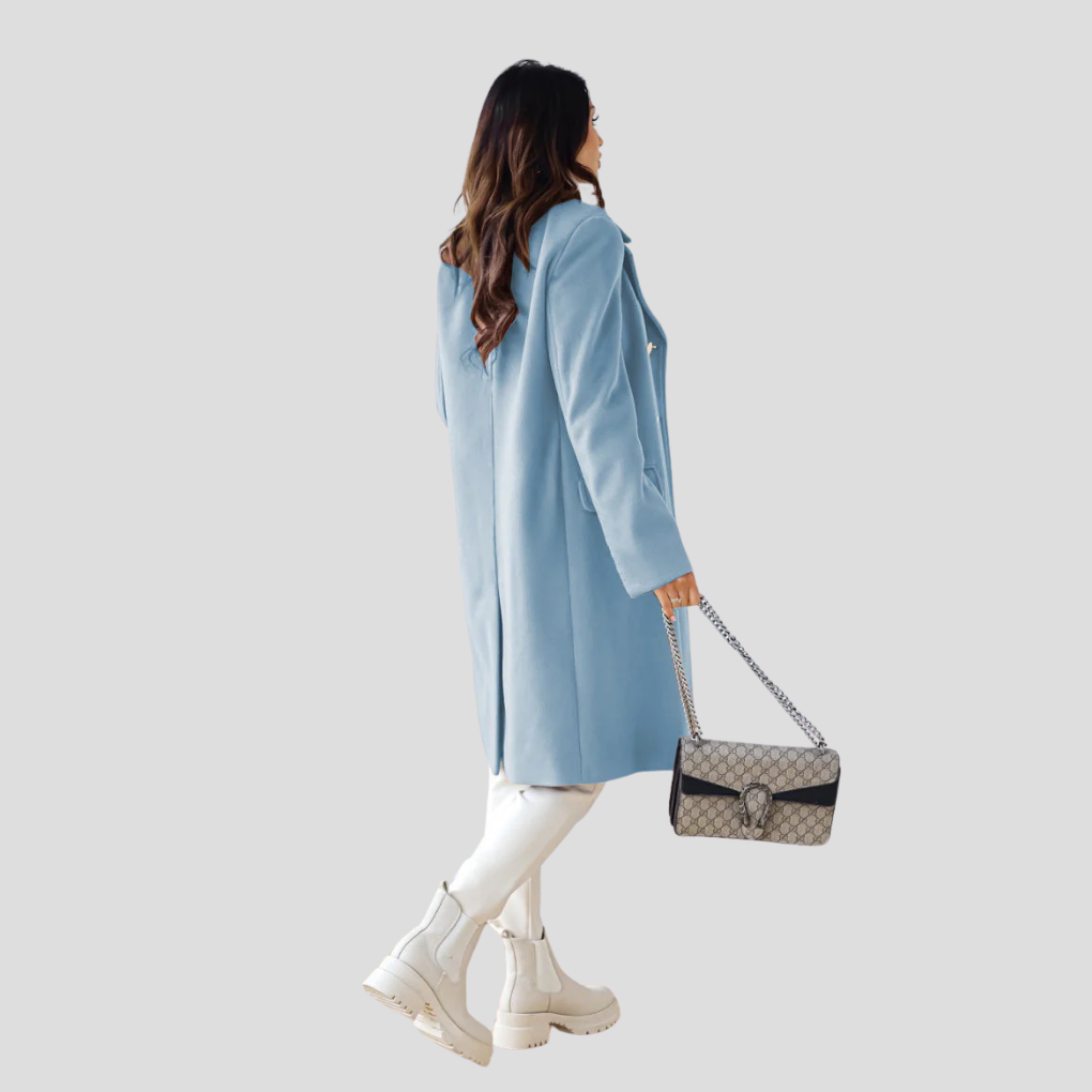 Versatile women's longline double-breasted coat, ideal for business attire, formal events, or casual chic.