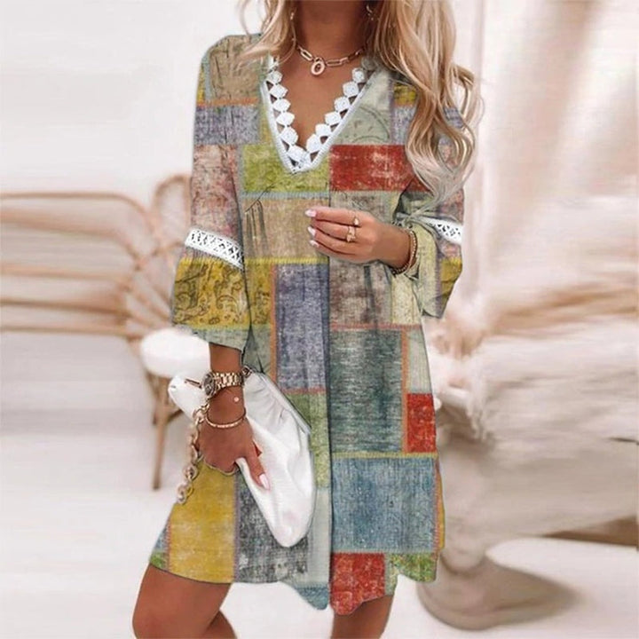 Stylish women's printed short dress, a versatile bohemian day dress for summer vacations and daily wear.