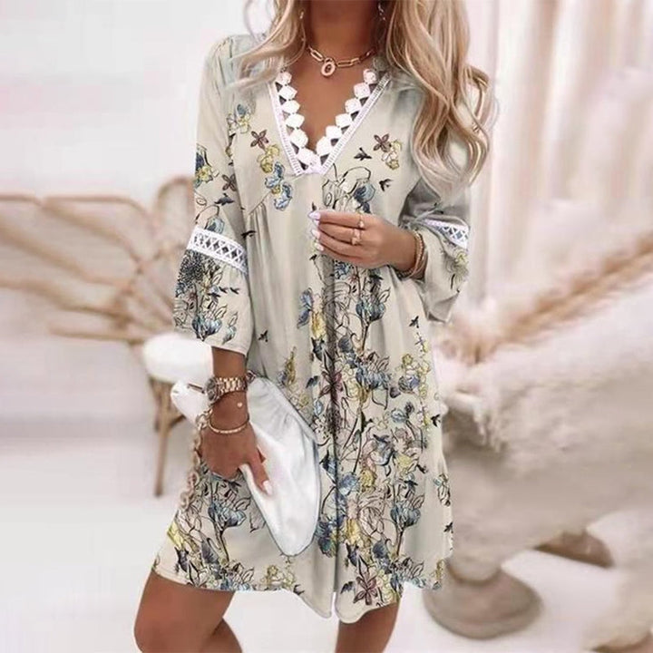 Trendy women's boho printed mini dress, a must-have for summer fashion, combining chic style with comfort.