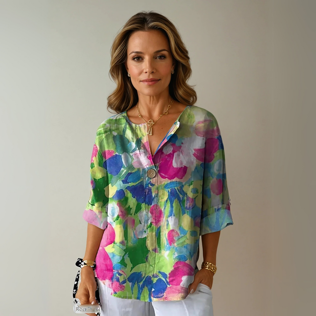 Effortless chic floral print long sleeve blouse, a versatile women's top for any style.