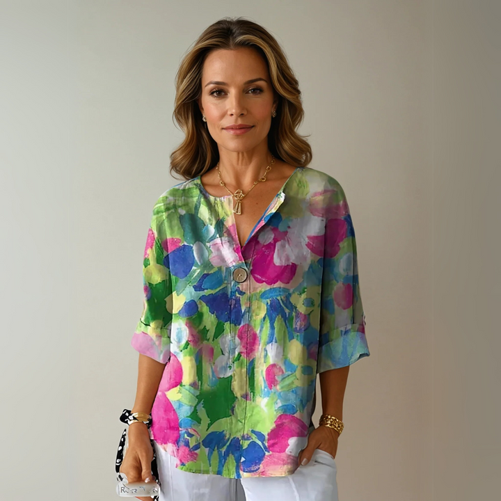 Effortless chic floral print long sleeve blouse, a versatile women's top for any style.