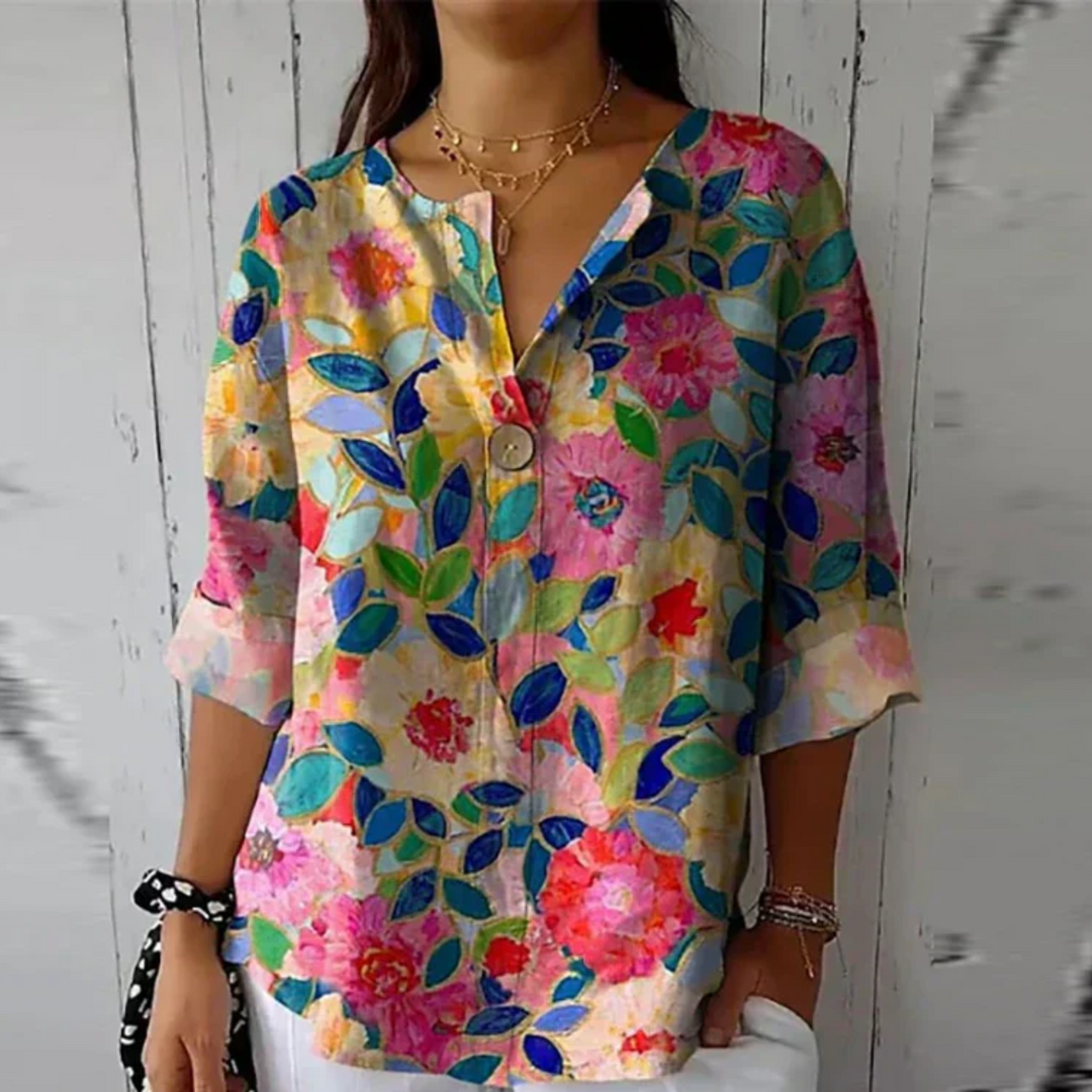 Stylish women's floral print long sleeve blouse, perfect for elegant casual wear.