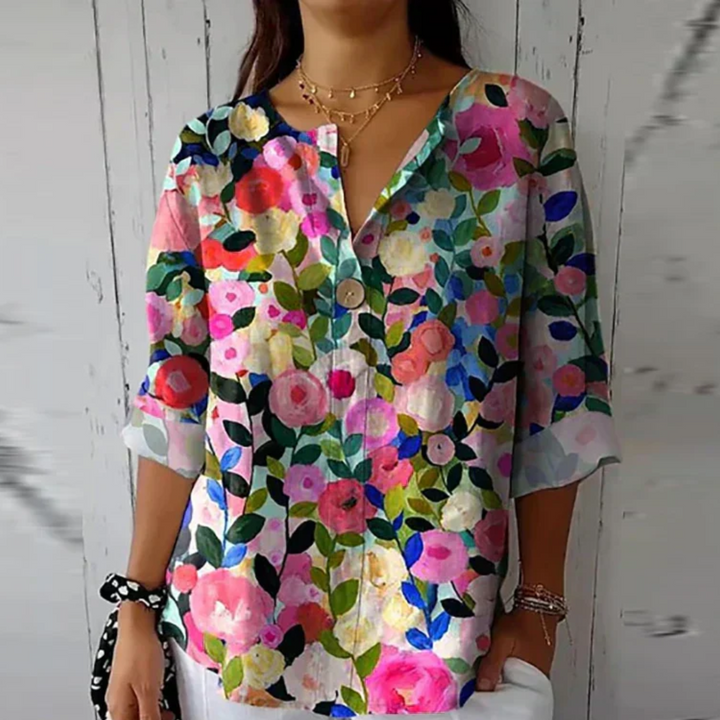 Comfortable and elegant women's floral print top, a chic long sleeve blouse.