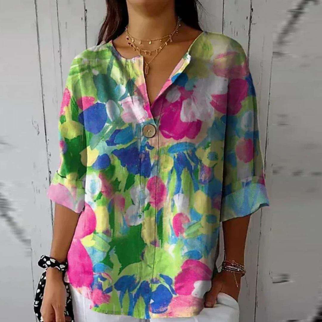Women's chic floral print long sleeve blouse, a comfortable and stylish top for elegant fashion.