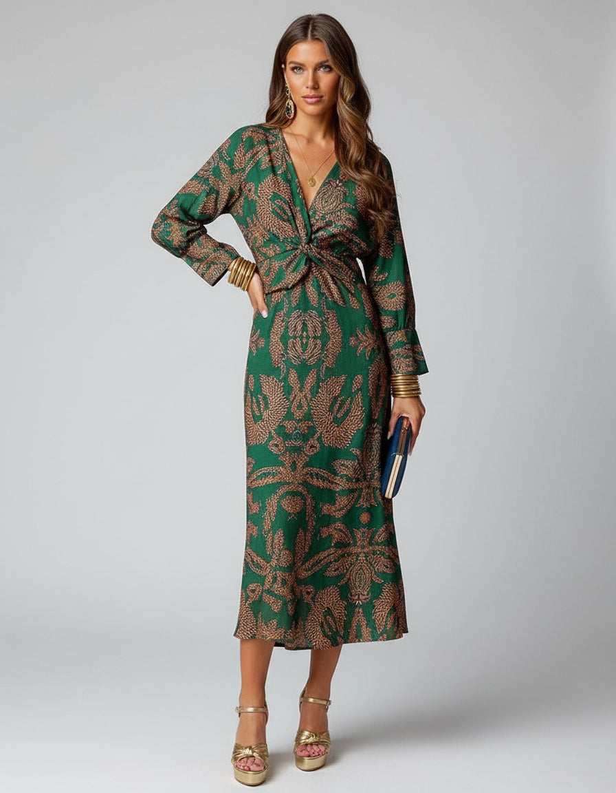 Flowy boho wrap midi dress for women, a comfortable and elegant choice for summer fashion.