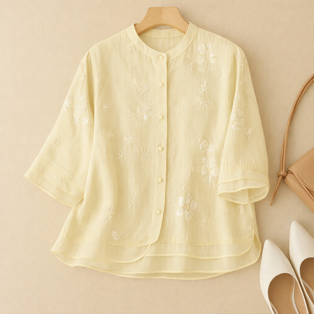 Versatile elegant embroidered blouse for women, ideal for daily outfits or chic fashion looks, with a comfortable fit.