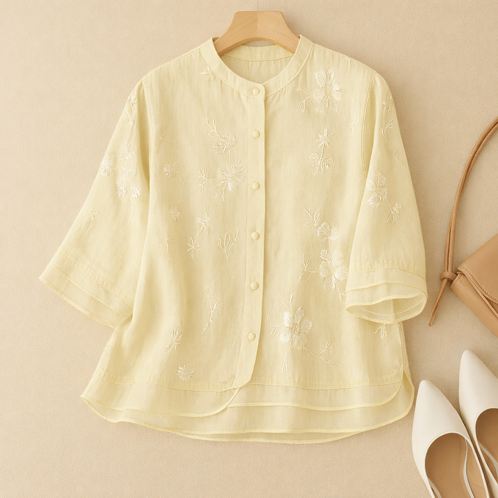Versatile elegant embroidered blouse for women, ideal for daily outfits or chic fashion looks, with a comfortable fit.