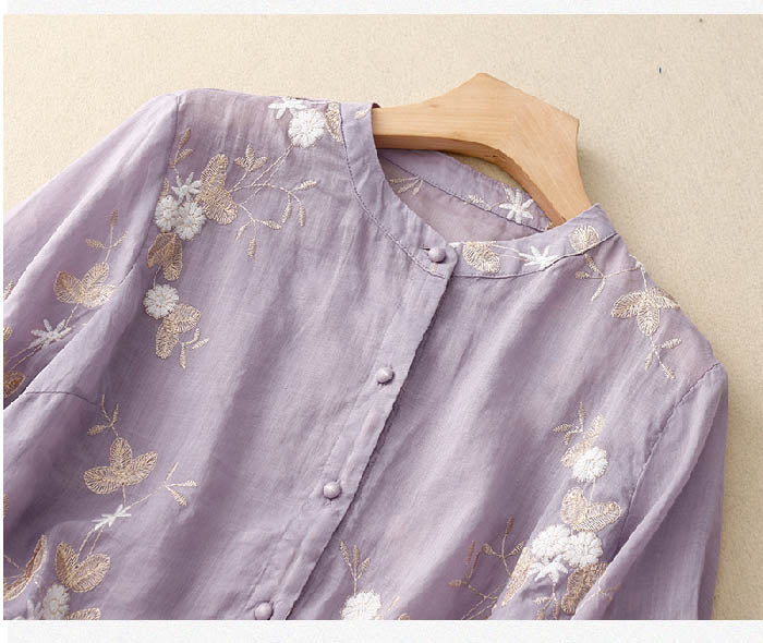 Women's elegant embroidered long sleeve blouse, offering a flattering fit for versatile and comfortable chic fashion.