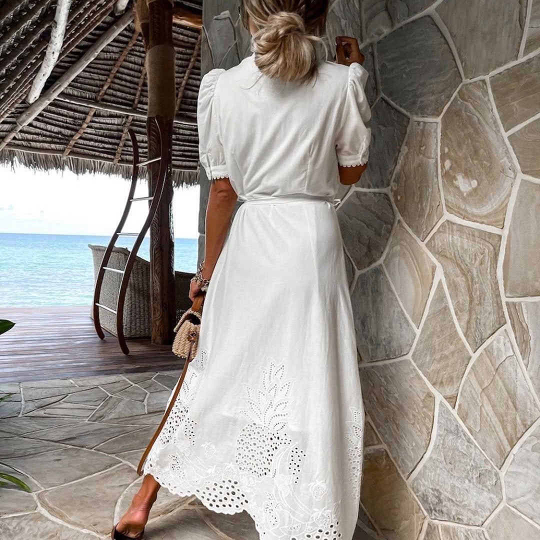 Comfortable & elegant women's embroidered maxi dress. Flowy long style, perfect for summer beach vacations.