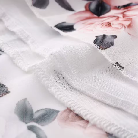Comfortable women's floral ruffled midi dress, an elegant choice for spring daywear & work fashion.