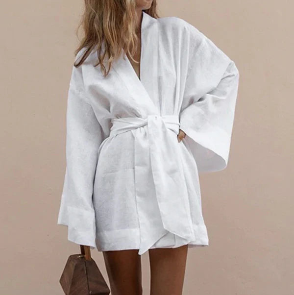 Women's elegant flowy kimono dress by Liora, perfect for versatile summer and casual styles.