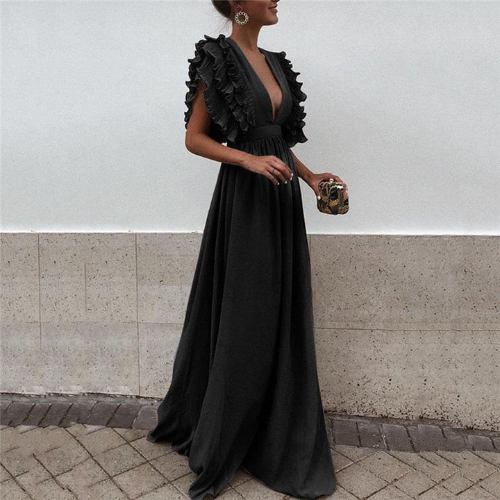 Women's elegant flowy maxi dress, perfect for any occasion. Comfortable long summer dress.