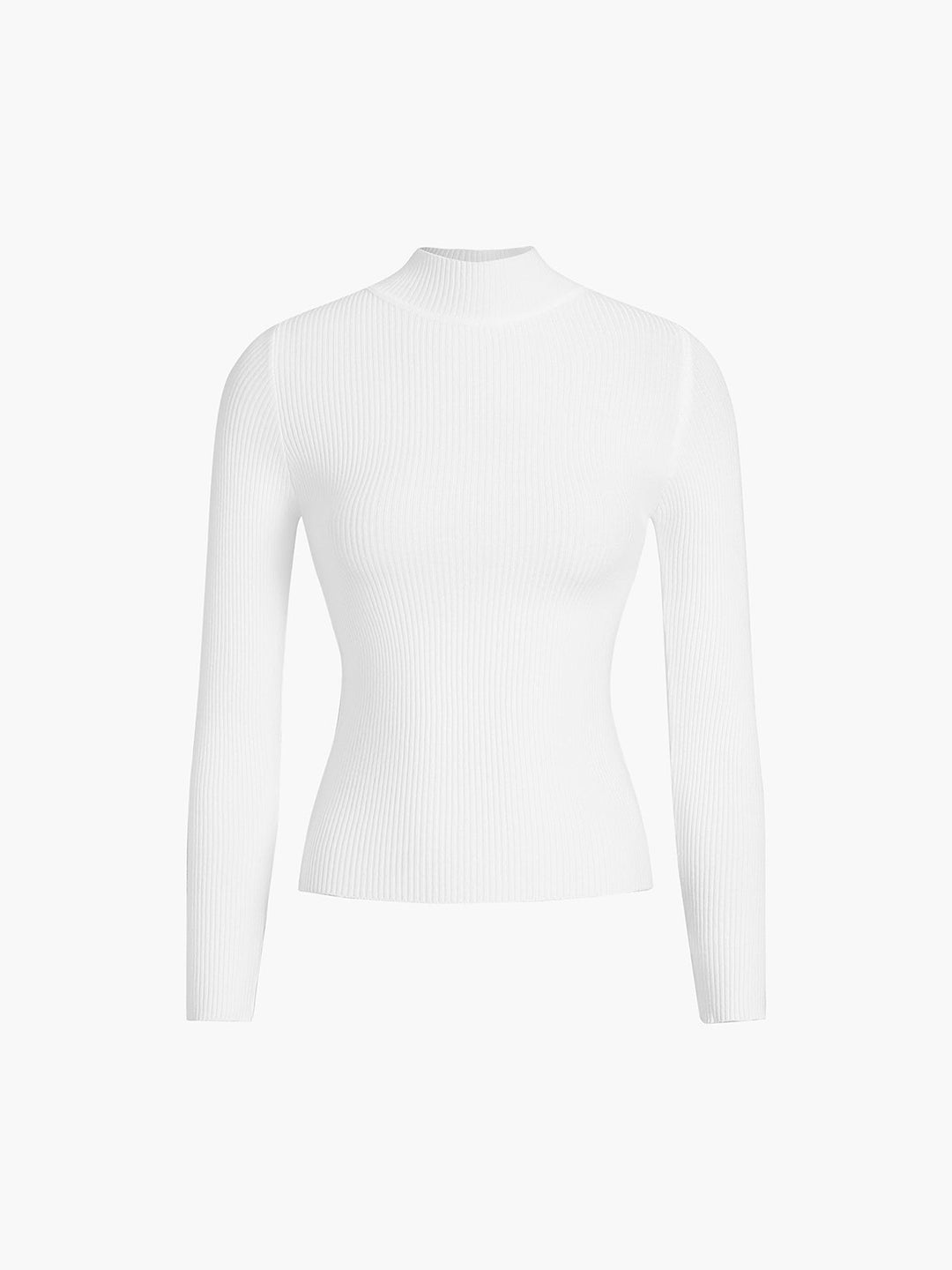 Soft ribbed high neck long sleeve top for women, providing cozy warmth and elegant style for winter wear.