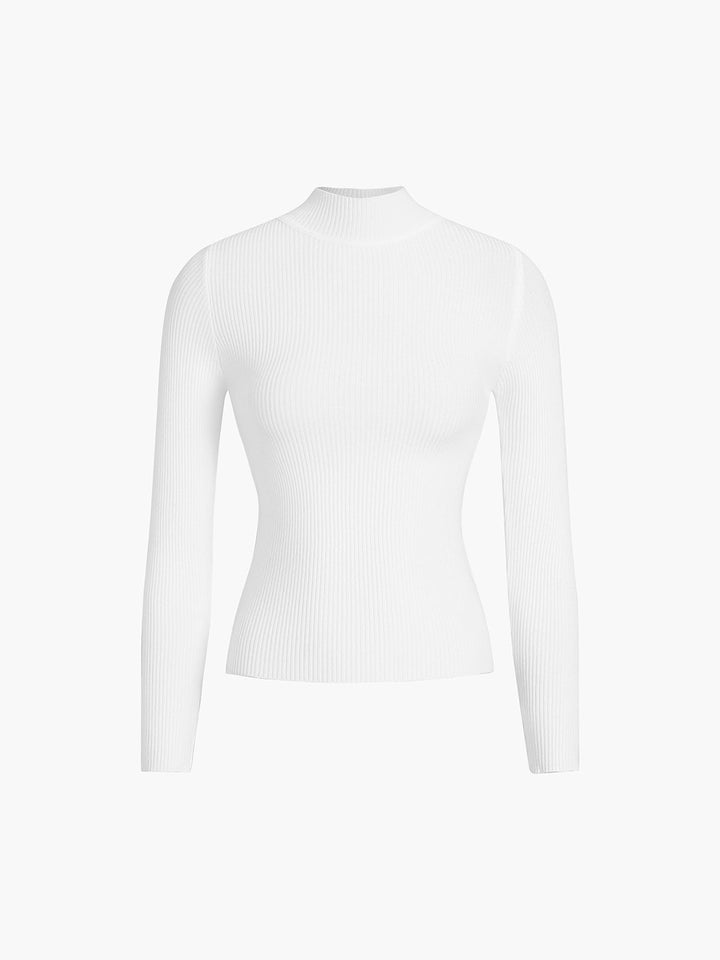 Soft ribbed high neck long sleeve top for women, providing cozy warmth and elegant style for winter wear.