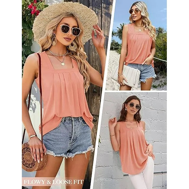 Effortlessly chic women's sleeveless top with a flattering square neckline, great for summer fashion.