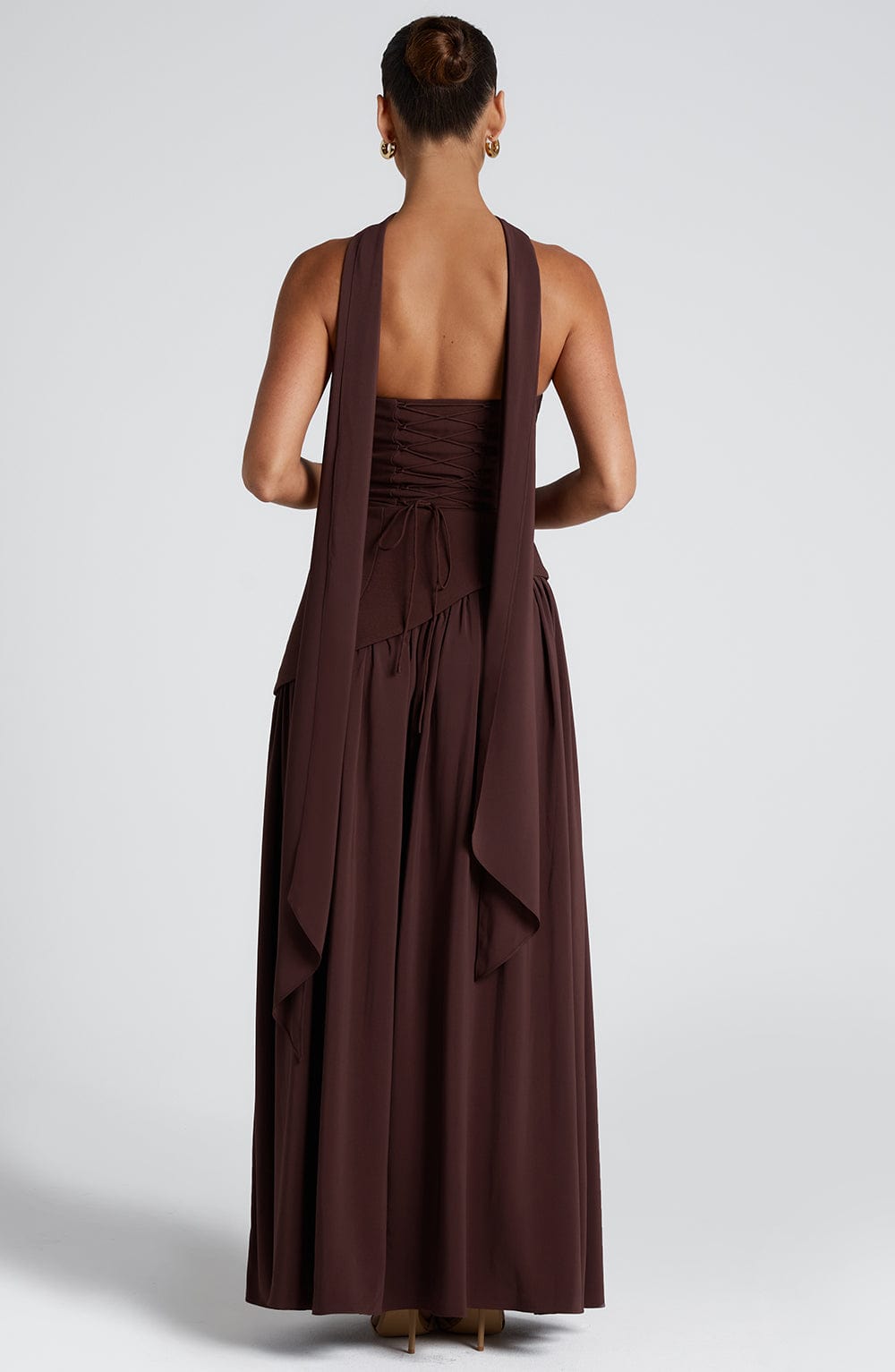 Beautiful women's strapless maxi dress with a front slit, a sophisticated choice for summer elegance.