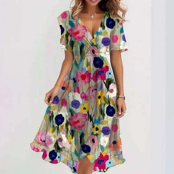 Comfortable & lightweight women's vacation dress. Elegant flowy midi summer dress, perfect for casual outings.