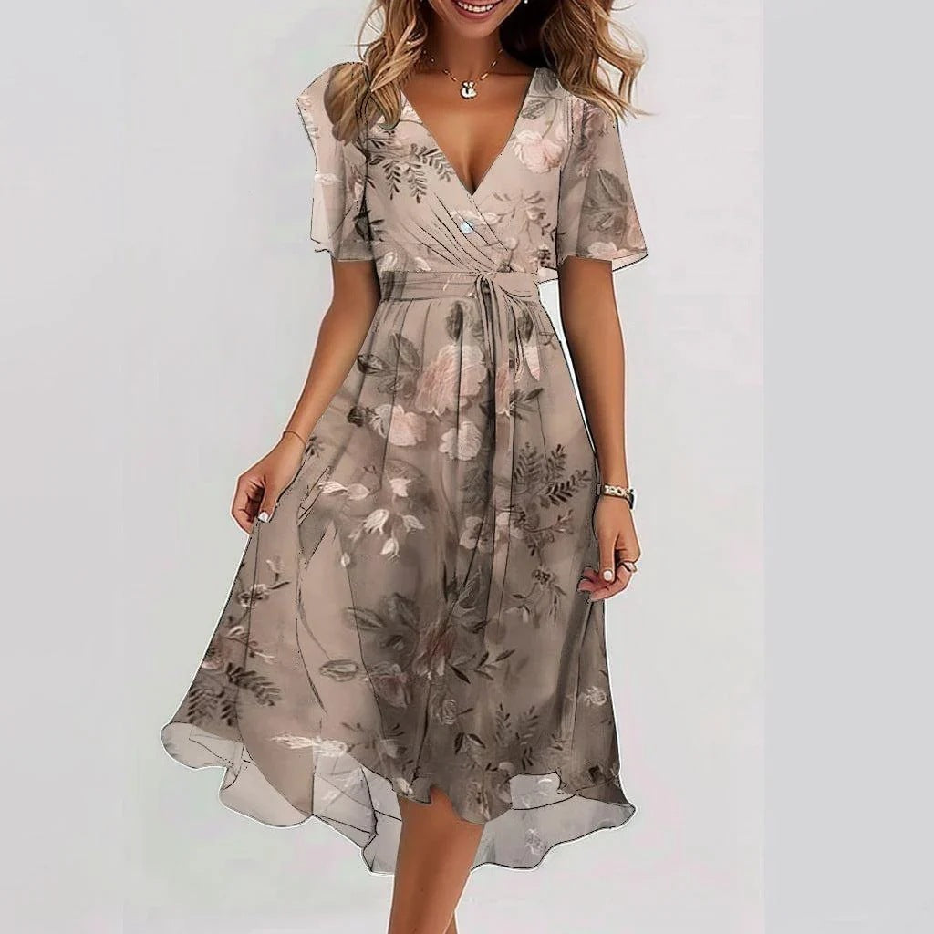 Chic women's elegant summer dress. Flowy A-line midi perfect for casual outings, beach vacations & comfort.