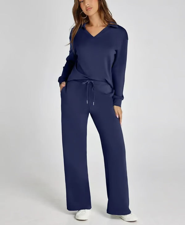 Drawstring pants detail from a comfortable women's two-piece lounge set, soft and breathable.