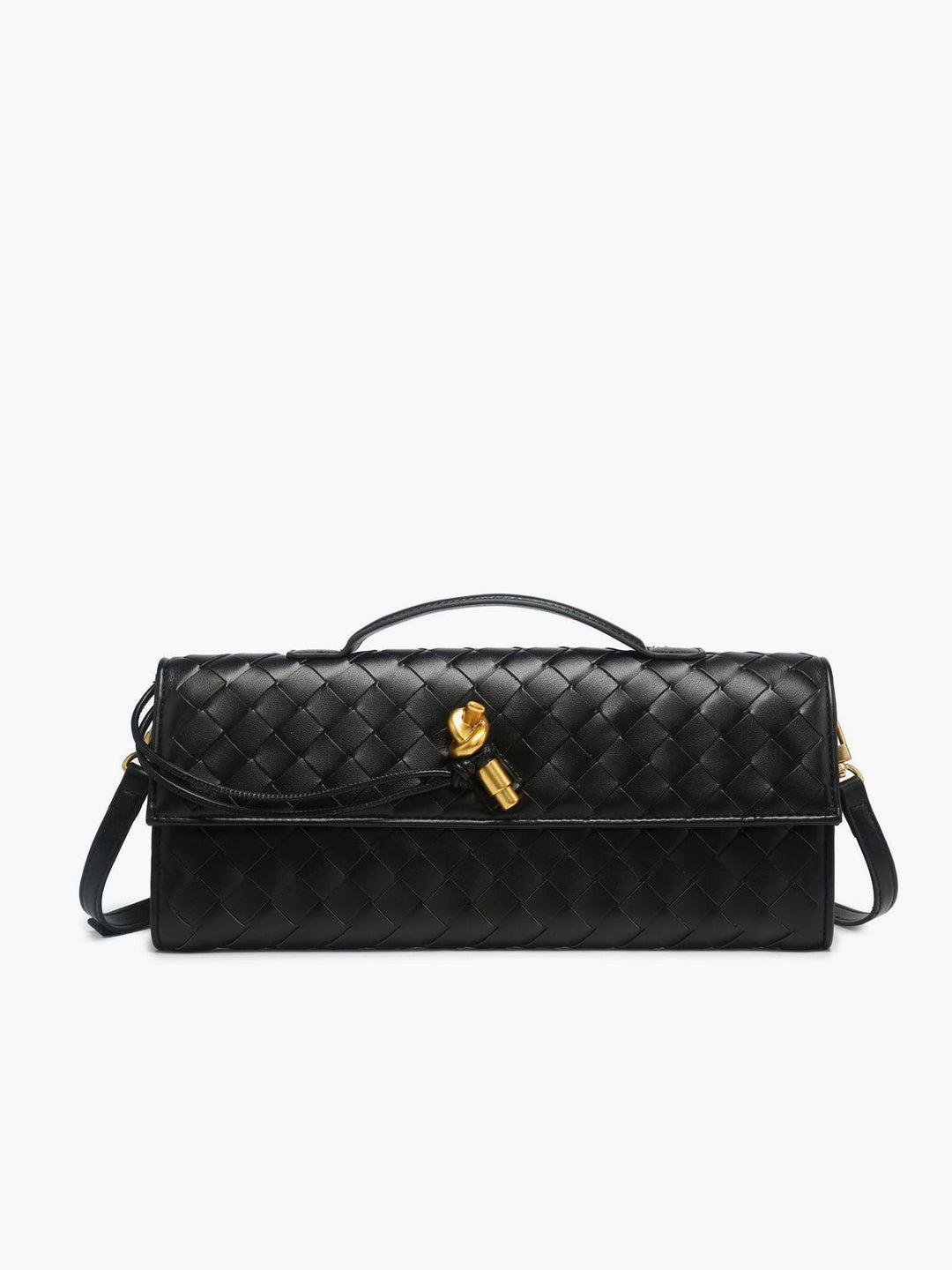 Women's elegant woven flap clutch handbag, perfect for evening wear & special occasions.