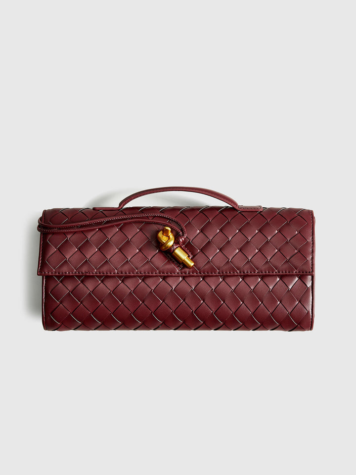 Stylish women's woven texture flap clutch, a chic accessory for evenings and parties.