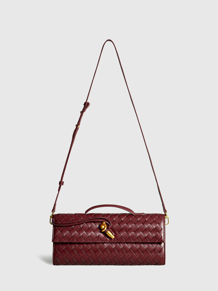 Elegant women's woven flap evening clutch, a versatile fashion accessory handbag.