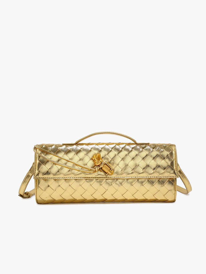 Chic women's woven flap evening bag, a stylish accessory for any outfit.