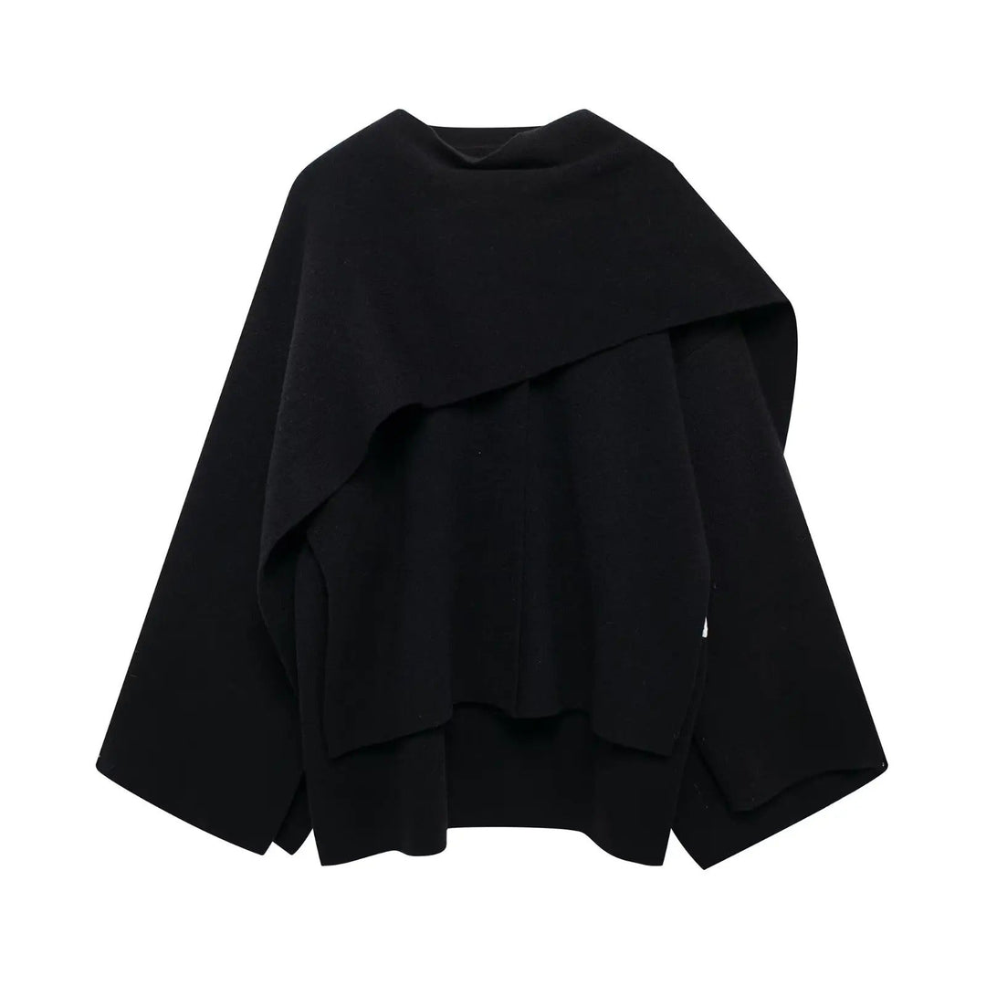 Ella women's poncho, a stylish and warm winter wrap, perfect for casual chic layering.
