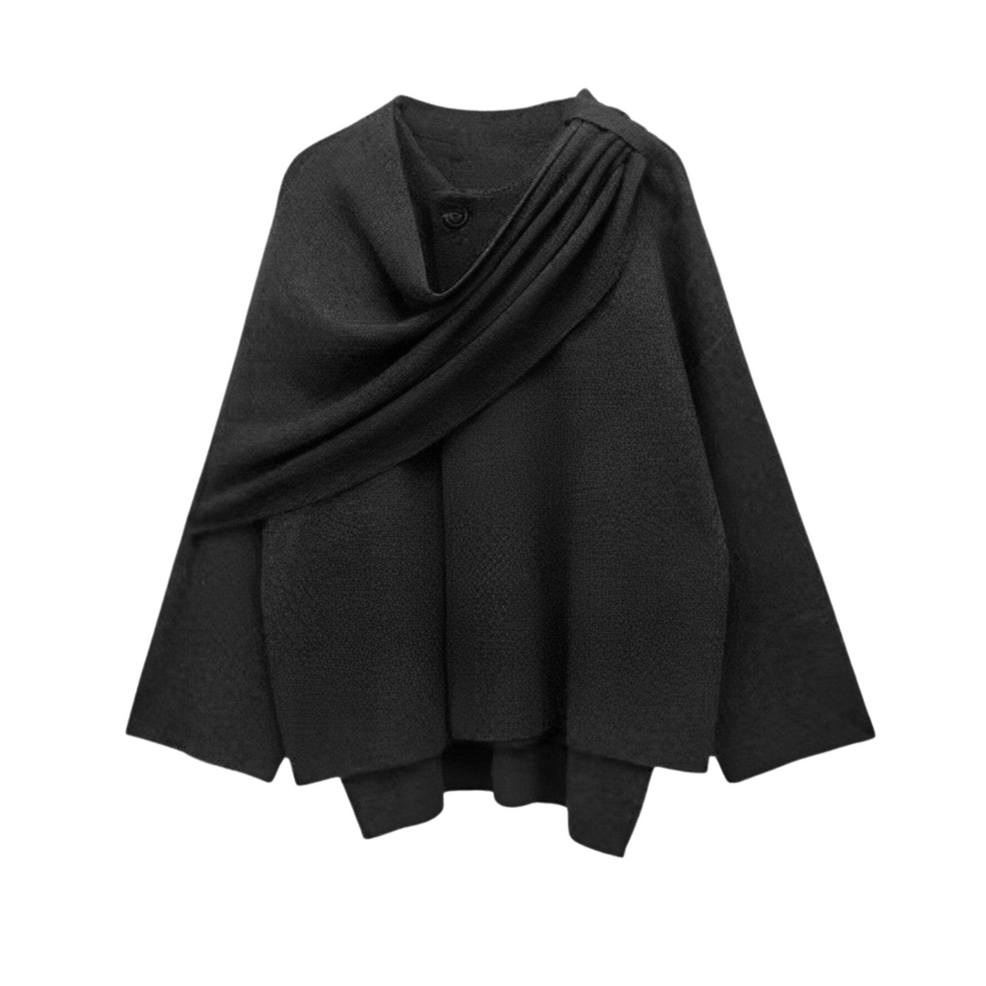 Women's Ella asymmetrical poncho, a versatile layering piece for cozy fall and winter style.