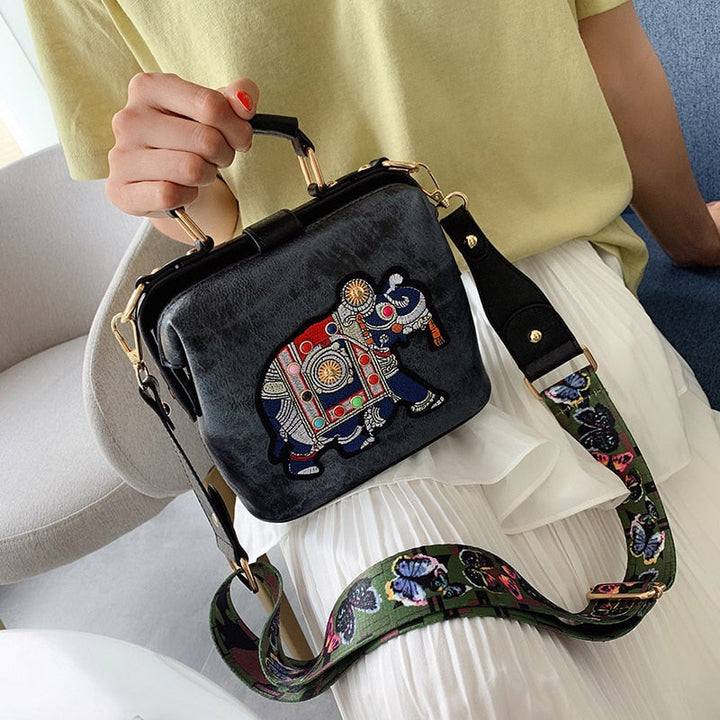 Bohemian embroidered mandala crossbody bag. Women's lightweight cotton blend handbag.