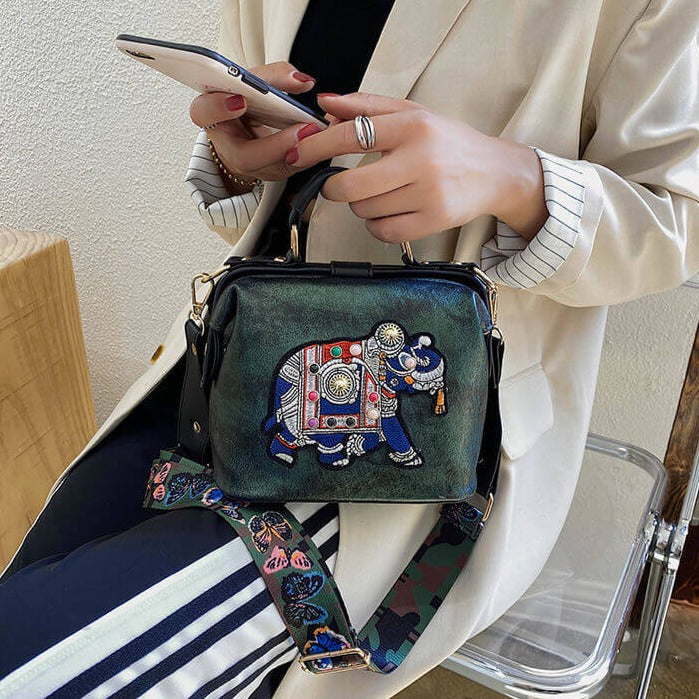 Elegant women's lightweight shoulder bag, detailed with a beautiful embroidered mandala.
