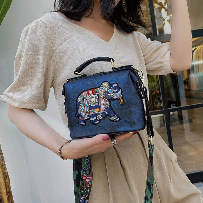 Bohemian fashion women's handbag with embroidered mandala. Lightweight, cotton blend fabric.