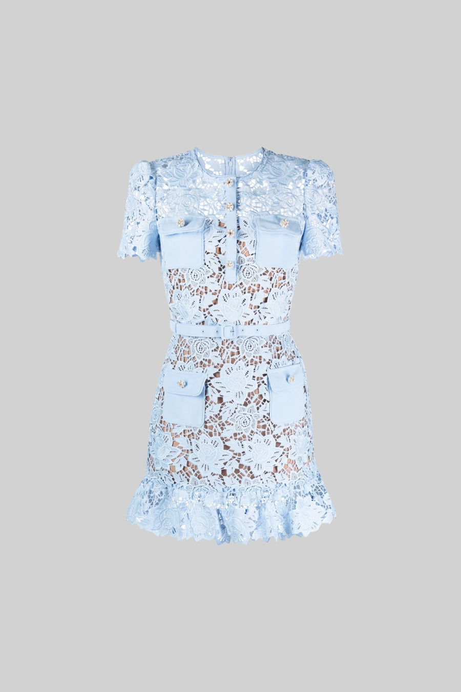 Versatile women's embroidered mini dress with waist belt, perfect for casual or elegant summer looks.