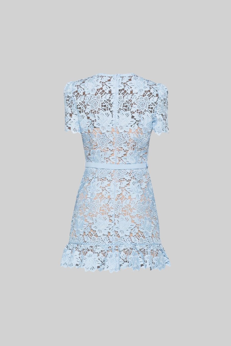 Comfortable women's embroidered summer mini dress, featuring a stylish design and a waist belt.