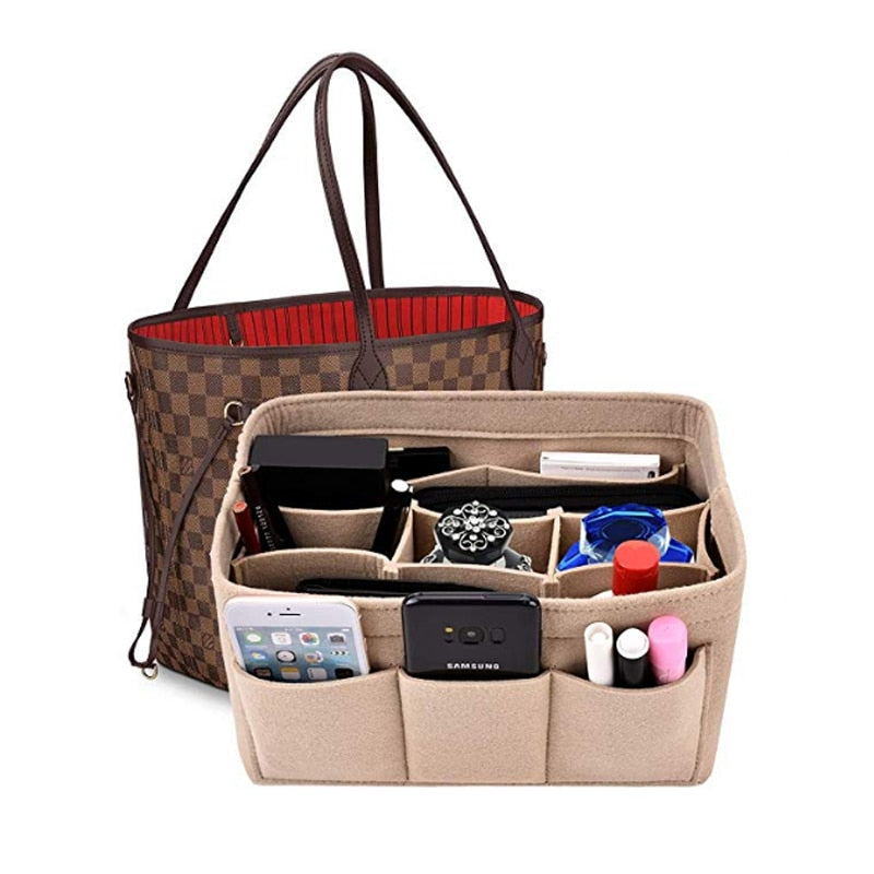 Women's felt handbag organizer with multiple pockets, perfect for keeping your purse tidy & organized.