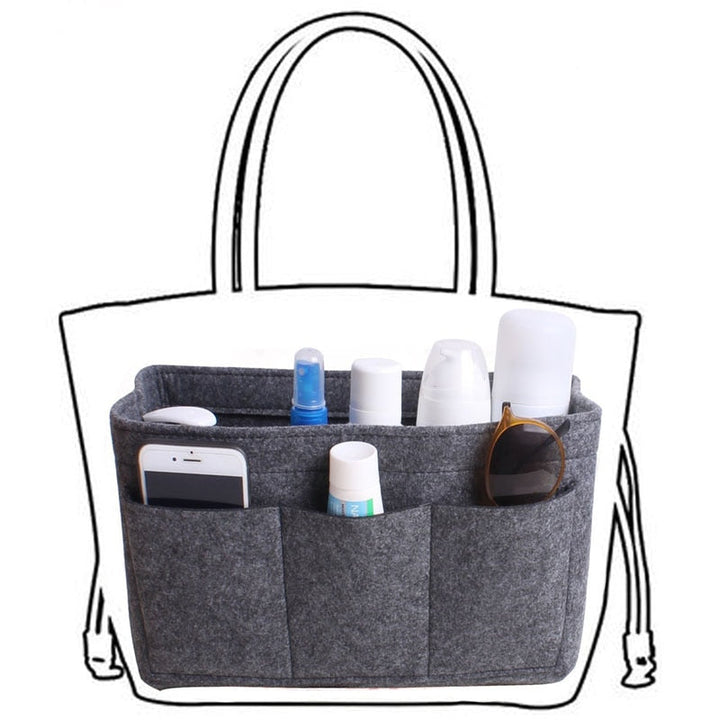Felt purse organizer insert, perfect for women's handbags. Multi-pocket design for makeup & essentials.