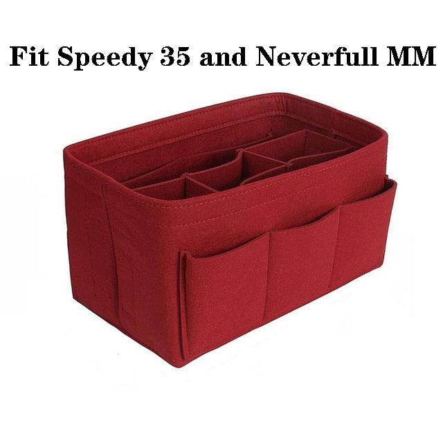 Compact felt handbag organizer for women's bags. Ideal makeup insert & travel accessory for everyday carry.