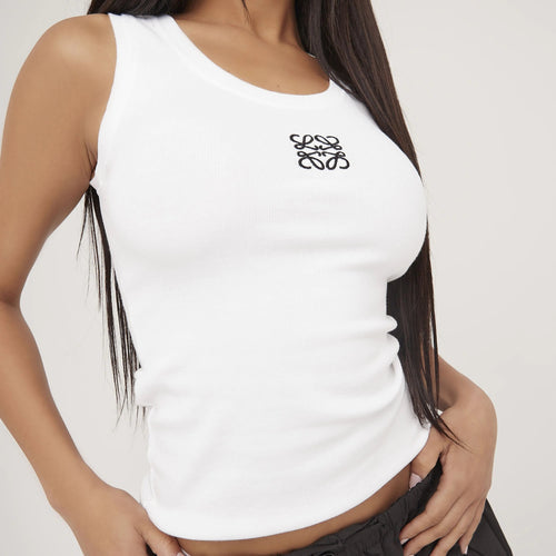 Flattering women's fitted racerback tank top, offering elegant casual wear & essential summer style.