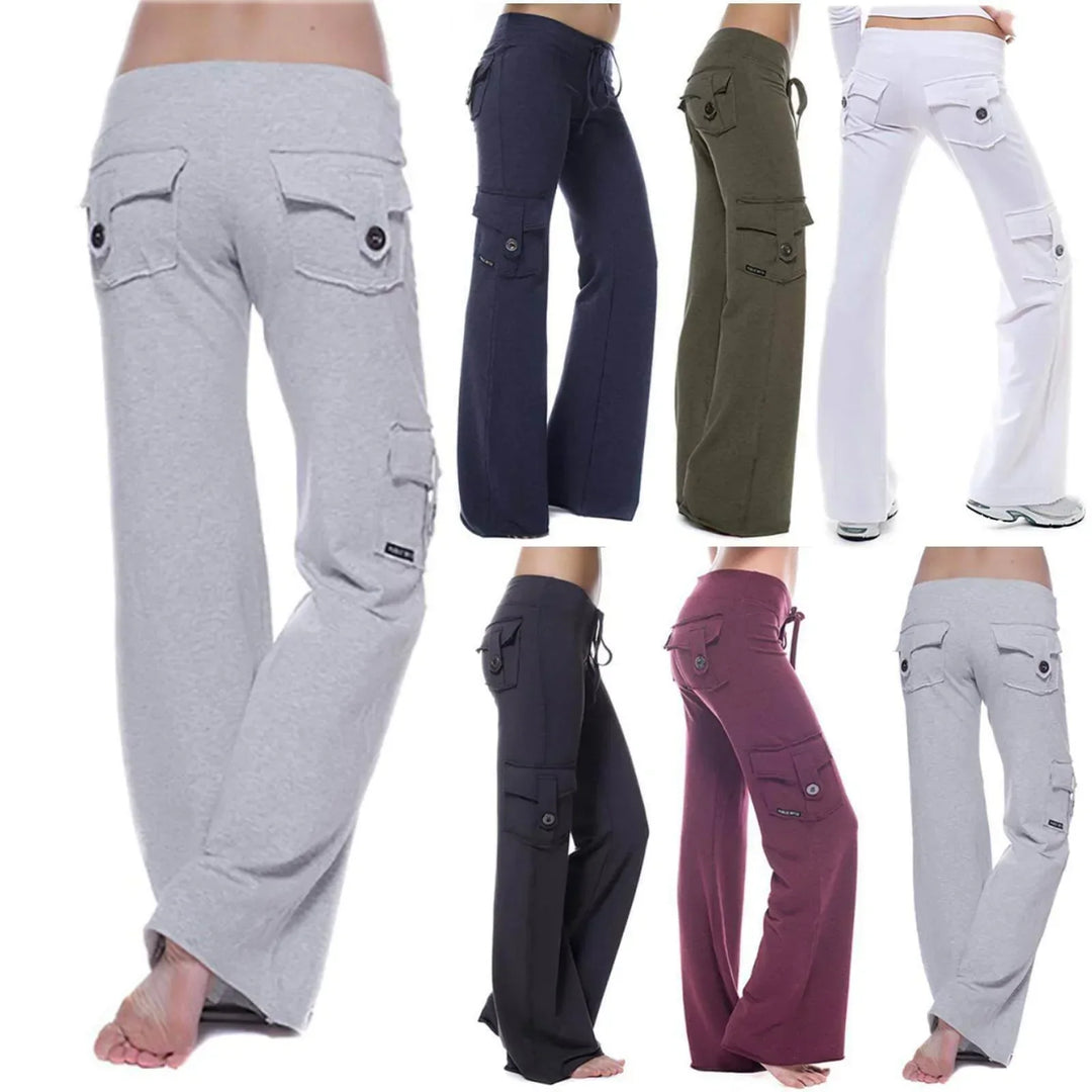 Stylish women's bootcut cargo pants for active lifestyles, featuring practical pockets and a flared leg.