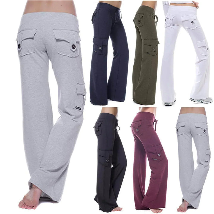 Stylish women's bootcut cargo pants for active lifestyles, featuring practical pockets and a flared leg.