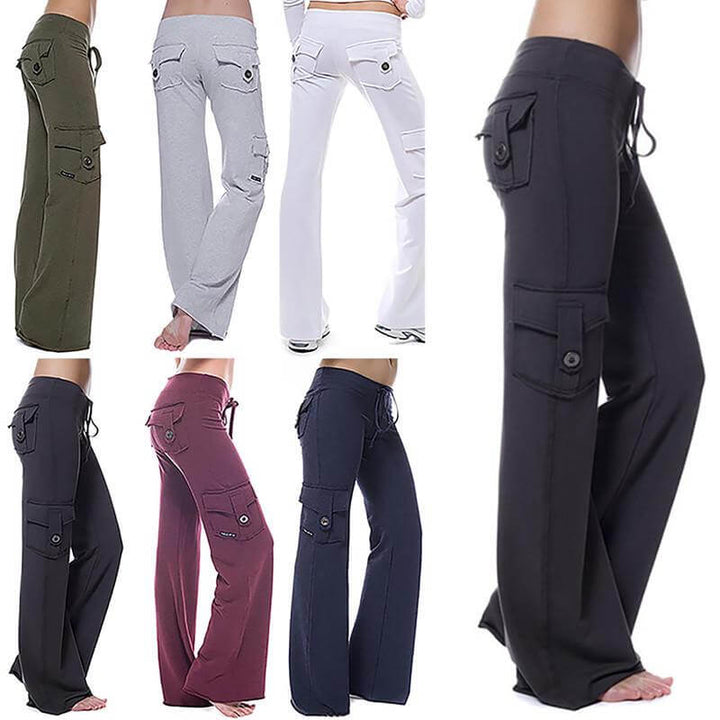 Comfortable women's bootcut cargo pants, perfect for activewear or casual everyday style.