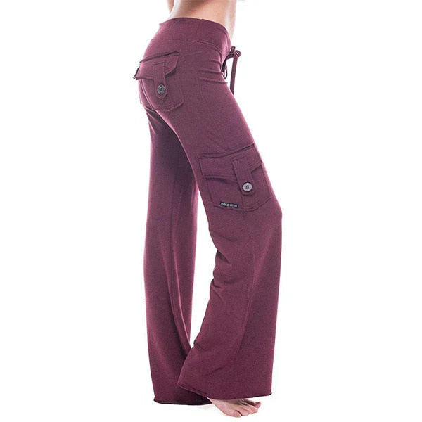 Versatile women's bootcut cargo pants, ideal for travel, casual outings, and everyday comfort.