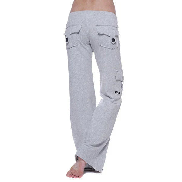 Flattering women's bootcut cargo pants, designed for comfort and everyday wear with ample pockets.
