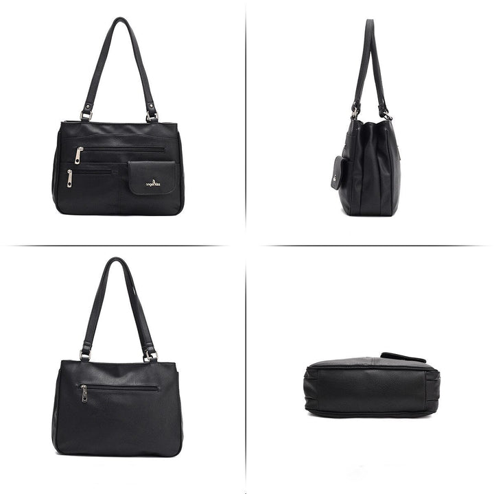 Spacious multi-compartment FlexiCarry bag, a versatile women's shoulder tote & crossbody.