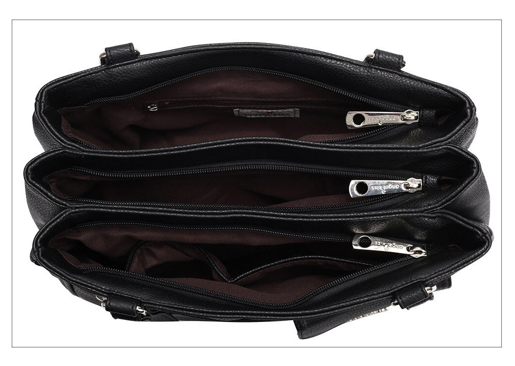 Sleek solid color multi-compartment women's crossbody shoulder bag.