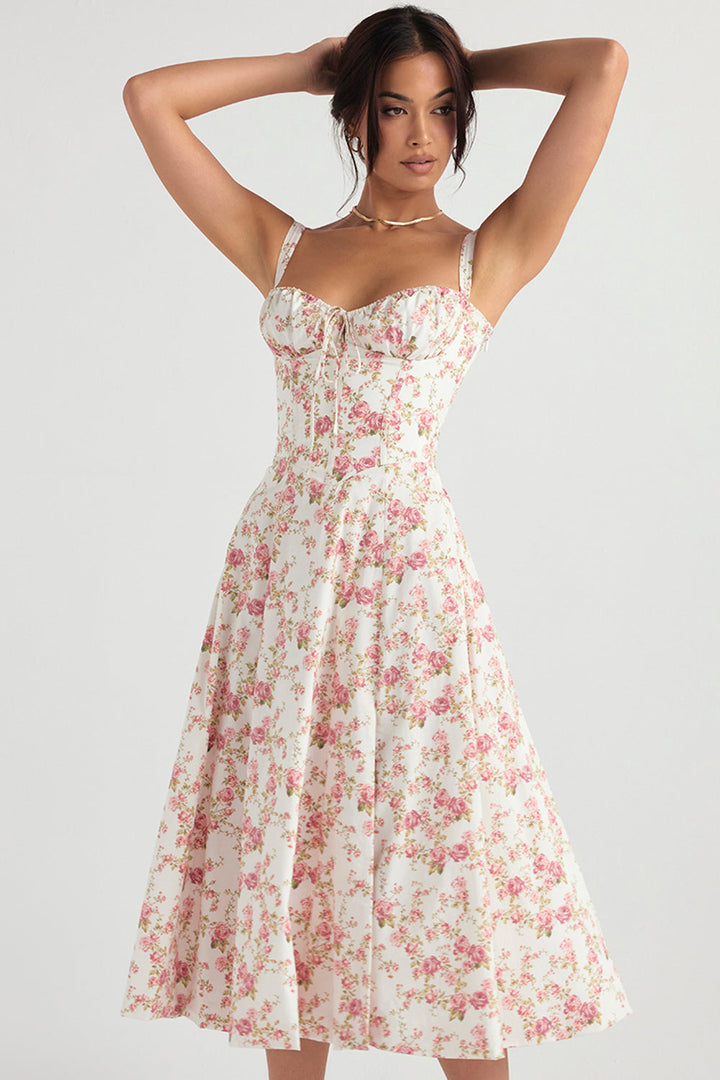 Comfortable & flattering women's floral bustier dress, with excellent waist-shaping for any event.
