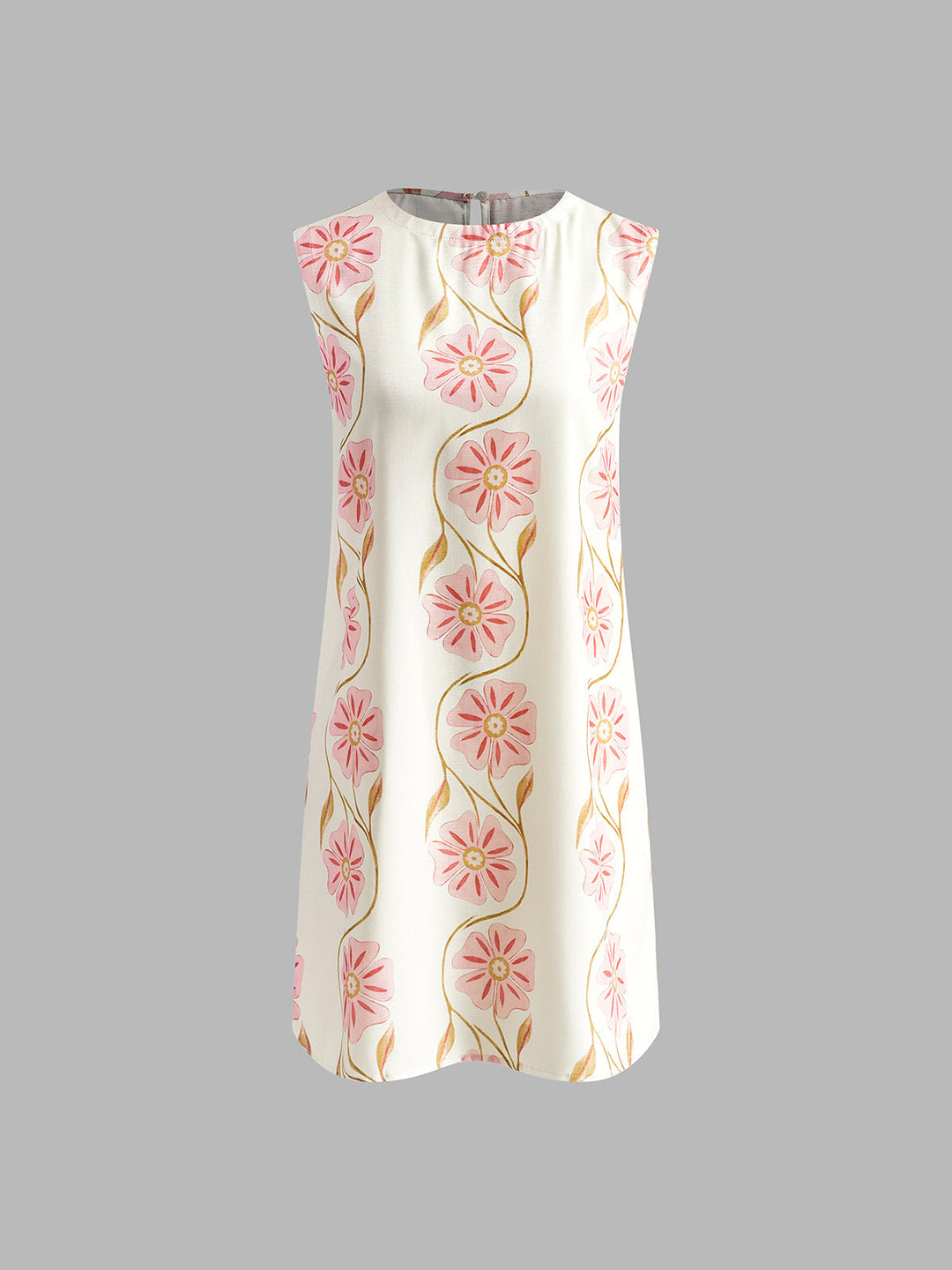 Casual women's floral print mini dress, sleeveless and lightweight, excellent choice for summer vacations & daywear.