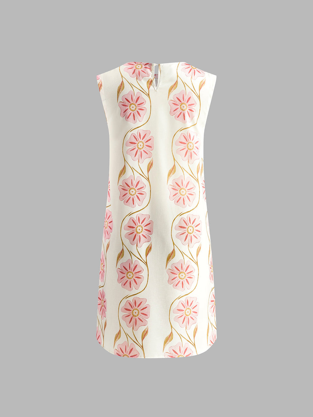 Stylish women's A-line floral print sleeveless mini dress, soft fabric, ideal as a summer day or resort dress.